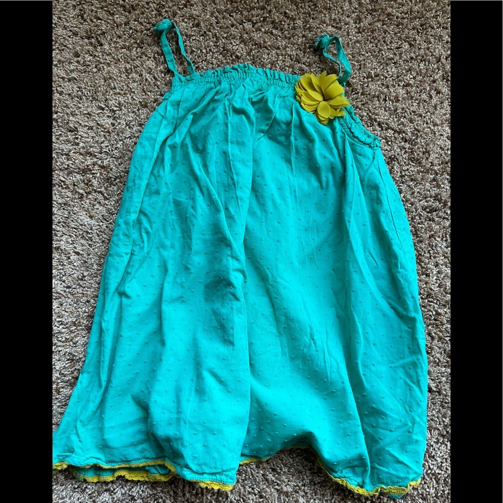 Genuine Kids OshKosh spaghetti strap green dress with flower- size 5T